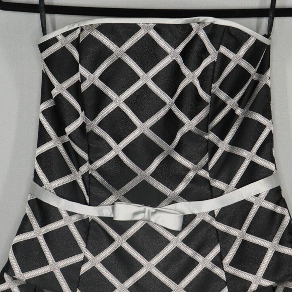 Jessica Mcclintock Dress Womens Size 8 Black Silver Fit and Flare Pleated Tulle - Picture 2 of 5